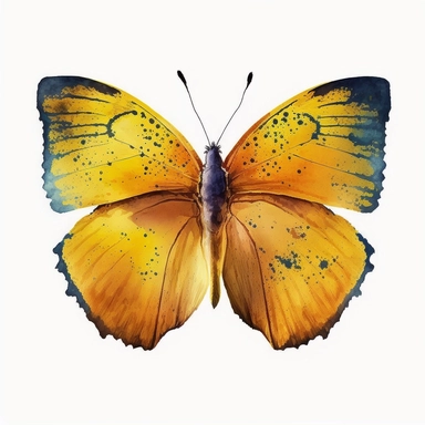 watercolor butterfly clipart, exotic flying butterfly, full yellow, bright color, no outlines, white background, no text