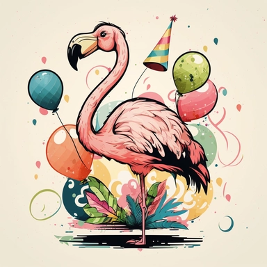 Flamingo birthday, cartoon, vector, sharp focus, super detailed, illustration, 16:9, v4, q2, 16k, High quality, clipart