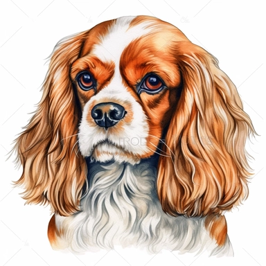 Cavalier King Charles Spaniel clipart , original hand drawing, watercolor, understated and flawless for t shirt and cup printing, happy cute smily Basset Hound , transparent background, realistic painting, portrait without writing , style of the artwork, mood of the aartwork, vector, contour , white background, 8K quality, ultra detailed , without signature and without meaningless lines, clipart, white background, High Quality, no writting background, no writting, ultra detailed, no symbol, with