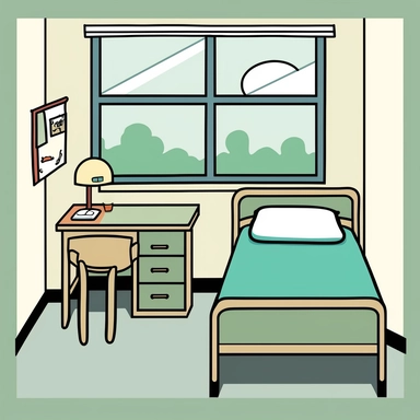 clipart style simple drawing of an empty nurse's office with a nurse bed in an elementary school