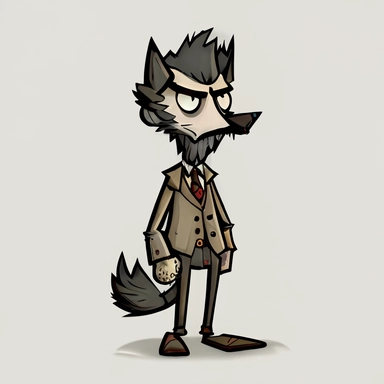 don't starve together styled full body gray wolf, clipart,plain background