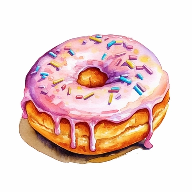 a beautiful detailed watercolor artwork of delicious Vanilla cream-filled donut donut, food art, clipart, clear border, hd, on white background,