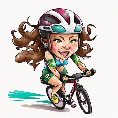a watercolor painting of chibi Triathlete girl riding a triathlon bicycle, wearing bicycle helmet, wearing a triathlon gear, with athletic outfits, full body, smiling, both hands over the aerobars, Sport graphics, action clipart, 8k, watercolor, isolated on white background, 3d