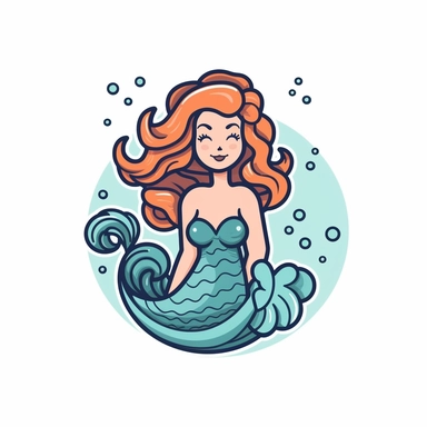 mermaid on a white background, in the style of line art icon , clipart, animated gifs, mr. doodle