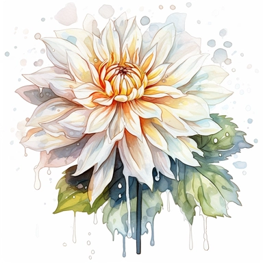 Watercolor snow clean white dahlia clipart on a white background in the style of feminine sticker art, Tanya Shatseva, storybook illustration, pure and pristine shades, Georgia O'Keeffe, flower and nature motifs, colored line art, colored outlines, cottagecore design, watercolor on white background, ombre, warm tones, colored line art, colored outlines, iridescent ombre, gradient shading, winter snow tone, vibrant digital art oil paint photorealism, an illustration of a colored flower, meticulou