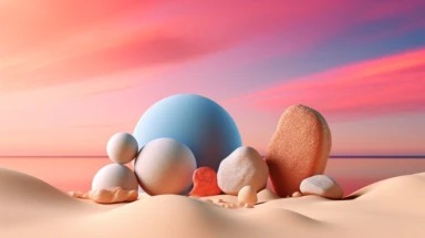 3d abstract summer nature beach object clipart with Gradient Color Overlay Background, minimal, soft color, artistic, high resolution, 8K, Canon 5d Mark IV 35mm IS F1.4 lens,