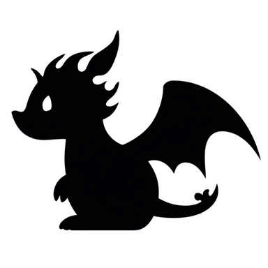 silhouette decal simple, black and white, cutout clipart, cute baby woodland dragon,