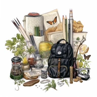 stationery, books, notebooks, pencils, backpacks, folders, globes, computers, and many more, illustrations, clipart, meticulously hand-illustrated, bringing the beauty of nature, white background