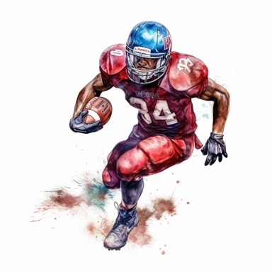 Award winning hyper detail watercolour american football player, white background, clipart
