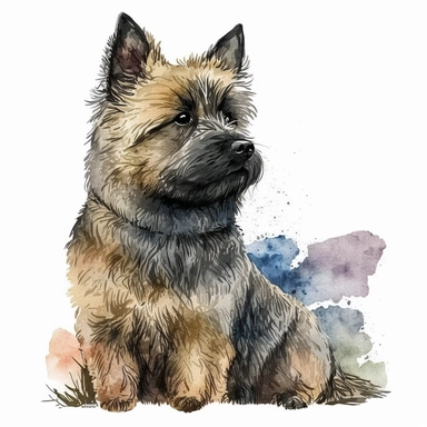 Generate a watercolor-style image of a Cairn Terrier dog Clipart with natural watercolors on a white background