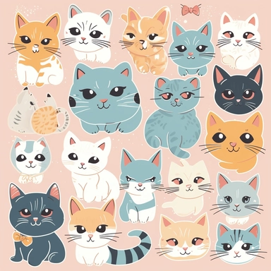 Funny cats clipart Cute cat clip art Kawaii kitten Kitty icons Pet illustrations Printable stickers Planner supplies Vector Commercial use
