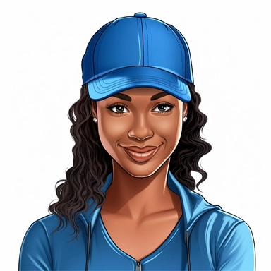 african american woman wearing a blue baseball cap, clipart