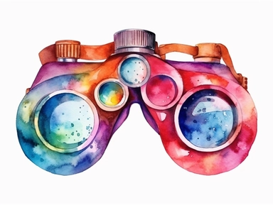 Watercolor clip art on white background, binoculars Clipart, high-resolution image with vibrant and true-to-life colors, isolated
