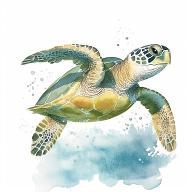 Clip art of Hawaiian Green Sea Turtle simple, White margins around the image, drawn by Helen Beatrix Potter, easy to crop image, white background