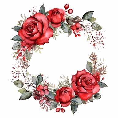watrecolor Red bergandy Roses Floral Bouquets Wreath clipart