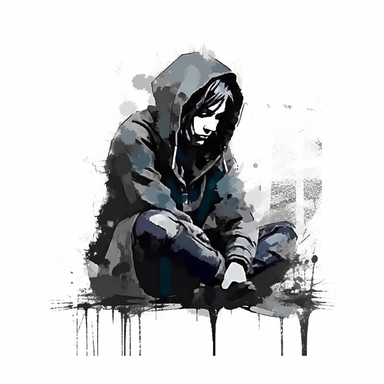 sad, lonely, hopeless, depression, dark, expressionism, artistic clipart border, white border, cutout border, borderless design