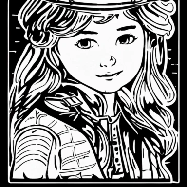 precise lines, simple drawing, 1 1bit, 1 white steampunk little girl, 1 sticker art, 1 color by numbers, 1 coloring page for adults, 1 , printable outlined artwork, 1 coloring book page, 1, line art, 1 white backdrop, crisp lines, vector image, svg style, clipart style,
