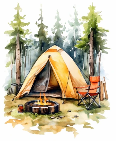 Watercolor painting about camping activities, element, clipart, one by one isolated on white background, no noise, 300 DPI,