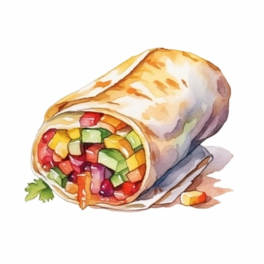 Vegetarian burrito, Watercolor style, Clipart,on white background with margins