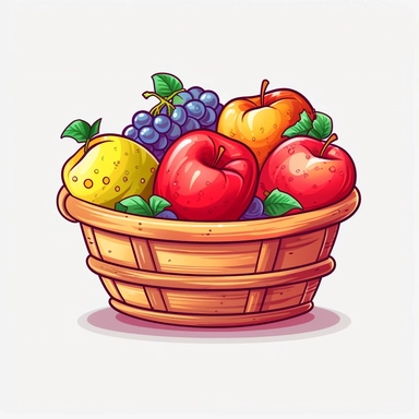 Apple With Fruit Basket, vector style Clipart, White Background ar 1:1