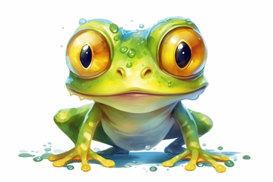 watercolor insect clipart, cute frog big eyes, insanely detailed, photorealist, pixar style, isolated on white background