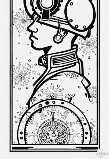 thick lines, 1 medium detailed white drawing, 1 , 1bit, 1 white steampunk soldier, 1 white sticker art, 1 color by numbers, 1 white coloring page for adults, 1 , white printable outlined artwork, 1 white coloring book page, 1, line art, 1 white backdrop, crisp lines, vector image, svg style, clipart style,