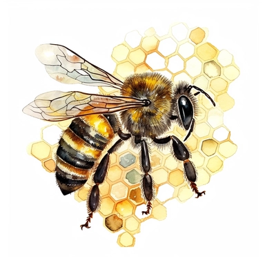 watercolor bumble bee on a honey comb clipart