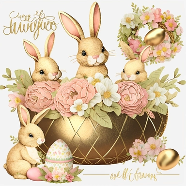 ?,easter, clipart, cutest, gold foil,