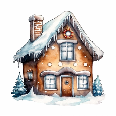 basic watercolor gingerbread house cookie in minimal hand drawn style, Etsy, textured, clipart, white background