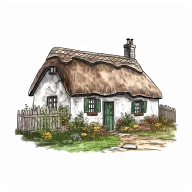 An irish cottage clip art, on a white background,