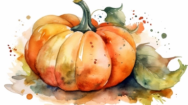 watercolor pumpkin isolated on white background clipart illustration, sharp focus, promotional photography