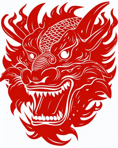 a red chinese dragon head clipart, in the style of woodcut and linocut, in the style of woodcut and linocut, backlight, emotional intensity, indonesian art, heian period, disfigured forms, papua new guinea art，historical illustration, , strong use of negative space, white background, grotesque caricatures, heavy lines, Front view 6K