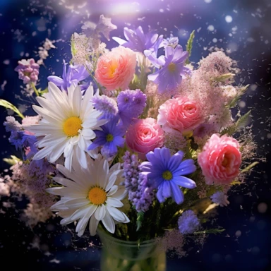 A photographic capture of a flower bouquet clipart, influenced by the macro photography of Miki Asai. The bouquet showcases a variety of flowers, including roses, daisies, and lavender, meticulously arranged to create a visually captivating composition. The colors are vivid and true to life, capturing the beauty and intricacy of each petal. Natural lighting accentuates the textures and shapes, adding depth and realism to the bouquet. Against a clean white background