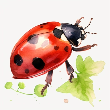 watercolor, spring Ladybugs png Full body realistic cartoon in 32K UHD cute. 15 cm thick outline. Black color. There was no shadow on the ground. 8k with realistic watercolors and detailed illustrations. PNG clipart, transparent white background