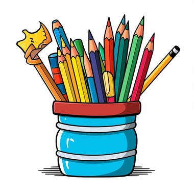 Clipart of a pencil case with pencils, pens, and erasers, Hand Drawn Back To School Clip Art, white background