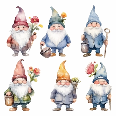 Gnome watercolor clipart set white background