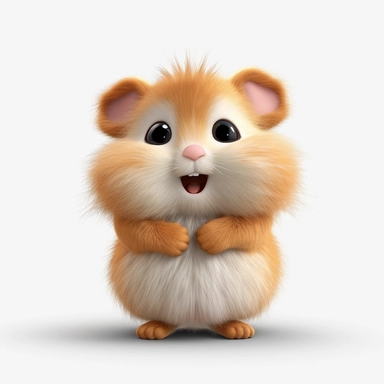 a single clipart image png graphic of a Realistic 3D cute friendly pixar style 3D animation Clipart Cute Fluffy Hairy Hamster PNG Illustration