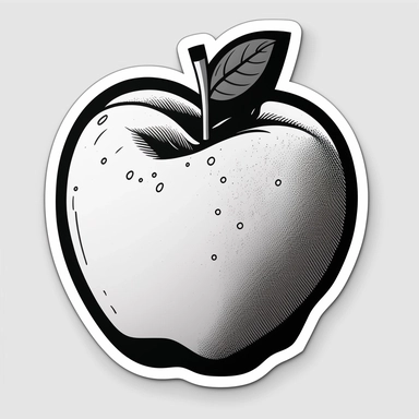 create clipart style sticker illustration of an apple with a black and white thick sticker outline in 8K resolution on a white background,