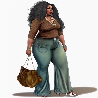 full size, full body, full figured, african American woman, clipart, business woman dressed, flare leg pants, bell bottoms, purse, locs