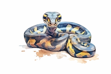Watercolor, Black Pastel Ball Python Reptile, clipart, hd, on a white background, spaced out