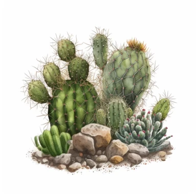 Cactus with thorns and stones mexican green plant with spines and rocks , Sublimation Clipart, on a white background