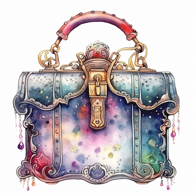 Watercolour Magic Mystical realistic victorian vintage fashion handbag clipart , dreamu clipart,trippy, white background