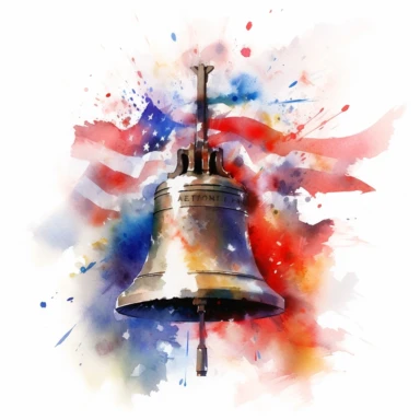 patriotic liberty bell clipart in the style of the american flag, in the style of willem haenraets, jane crowther, associated press photo, colorful explosions, detailed crosshatching, watercolor, lee bontecou