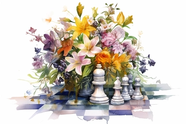 Watercolor , Wild Flowers in Chess table, clipart, hd, on a white background, spaced out