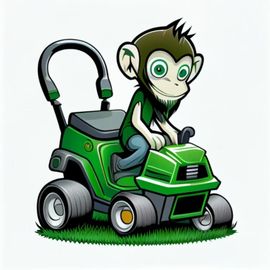 grass monkey on lawn mower landscaping identification symbol simple clipart white background