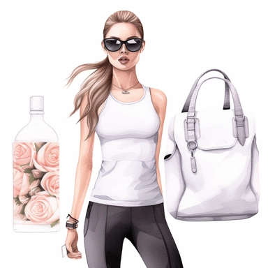 clipart,christian dior and alexander mcqueen lululemon inspired leggings, sports bras, water bottles, yoga mats, clipart, t - shirt design, isolated on solid white background, png, vector t - shirt design