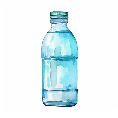 a minimal watercolor clipart of a water bottle, white background