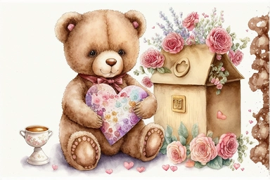 valentine flowers, chocolates, teddy bears, cards letters expressing love and affection accessories clipart, Aquarelle hand painting, aesthetic, watercolor, sparklecore, fantastic realism, fairytale