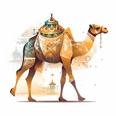 Eid al Adha Camel , ， Clip Art Style ， Small fresh tone , White background , Exquisite, neat, masterpiece of a master ,