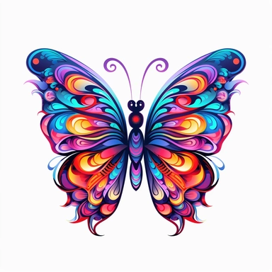 butterfly with fluorescent or neon colors, creating a bold and eye-catching design on white background clipart